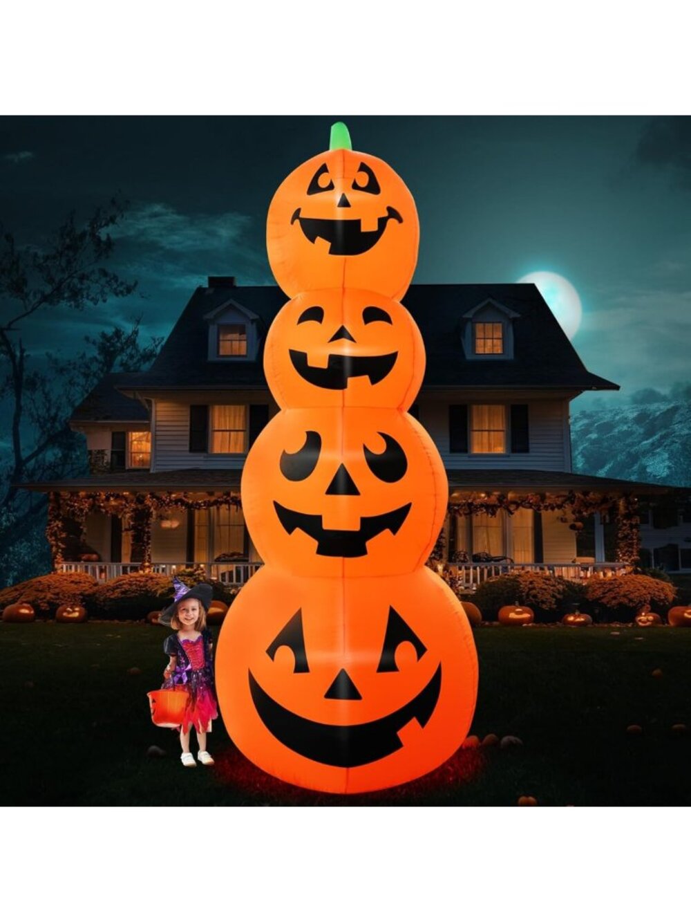 12FT Inflatable Stacked Pumpkin Decoration with LEDs for Halloween Outdoor Party